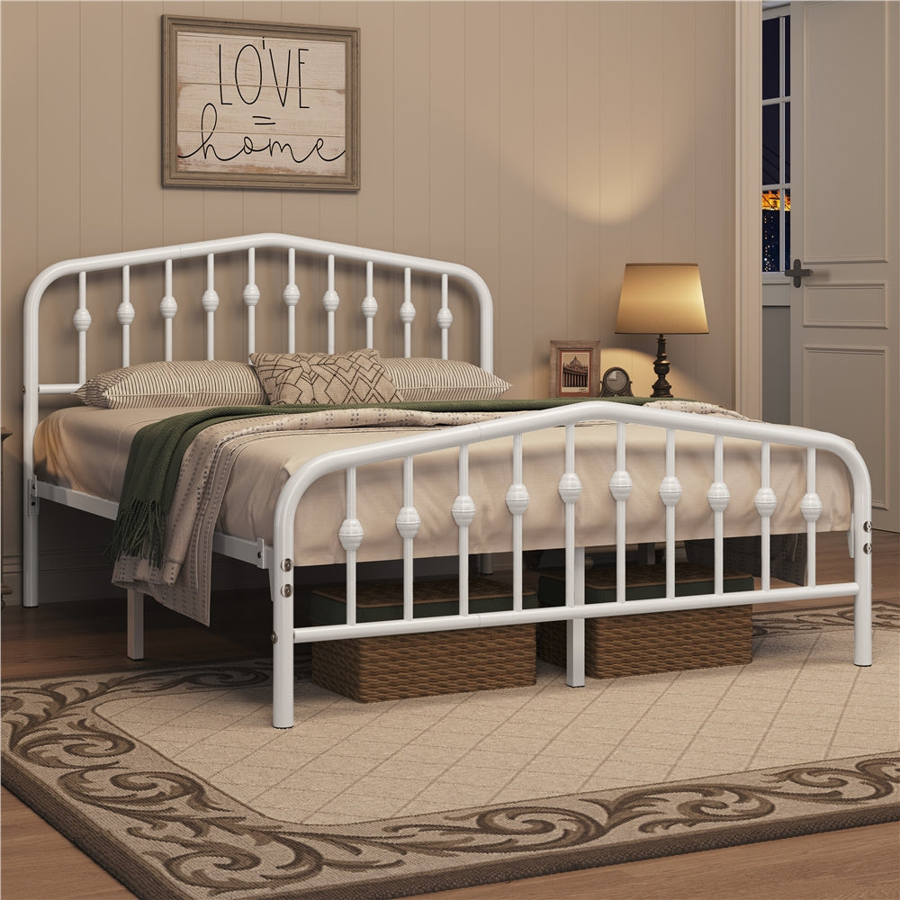 Metal Platform Bed Frame with Arched Headboard Footboard Queen Full Twin No Box Spring 800 lb Capacity Underbed Storage - ALDEN DESIGN Modern Bed, Black White, Canada