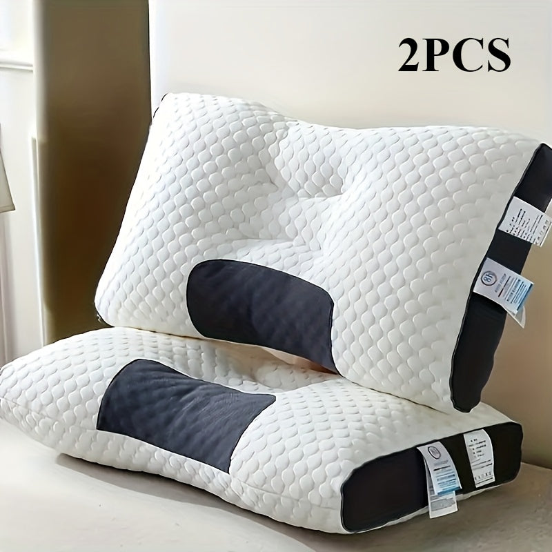 2pcs Massage Neck Pillows Adjustable Ergonomic Orthopedic Contour Support, High-Quality Pillow Core With Removable Zippered Cover, All-Season Sleeping Comfort, Neck And Shoulder Massager, Modern Pillow Design, Breathable Fabric