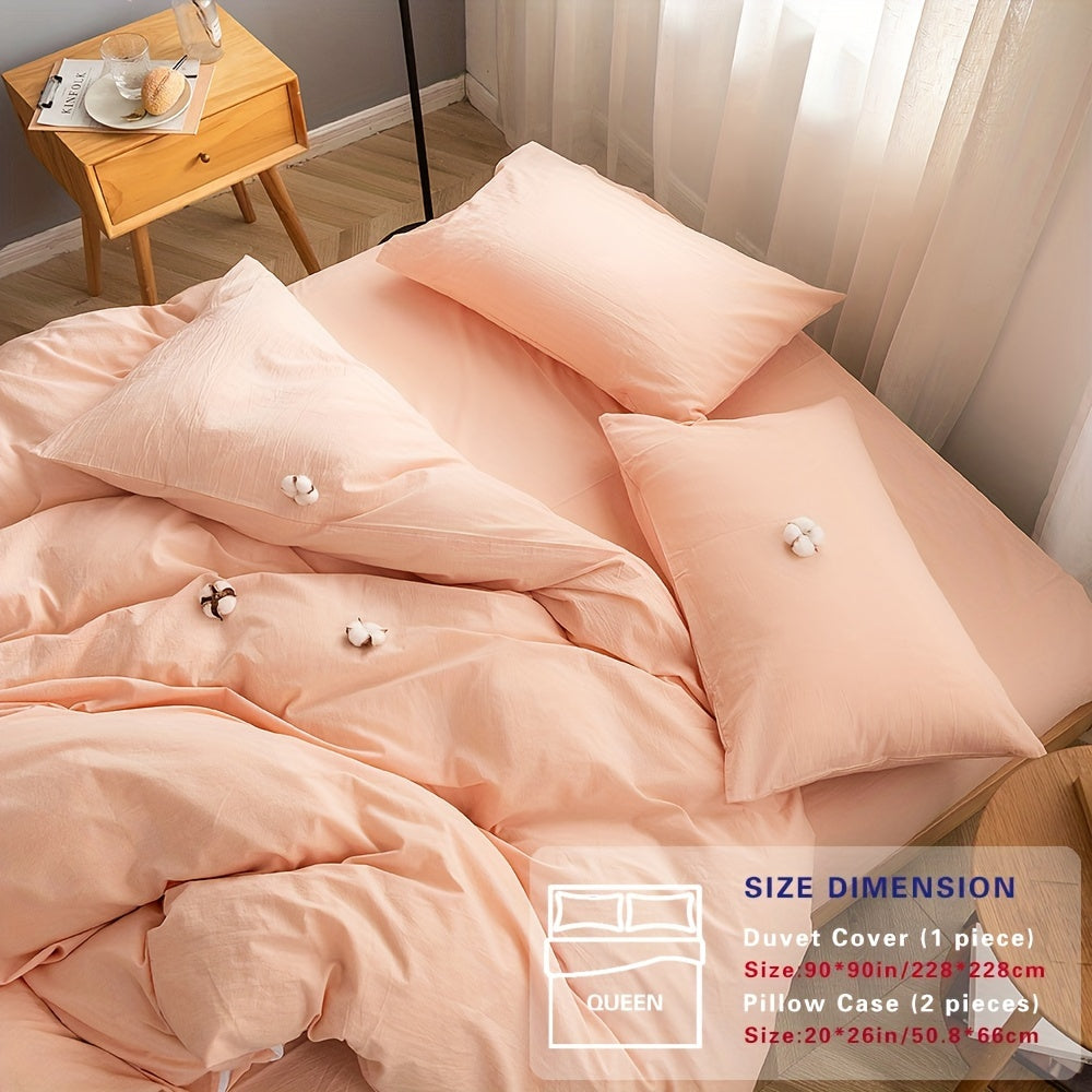 100% Washed Cotton Duvet Cover Set – Breathable, Durable & Ultra-Soft Comfy Bedding Set for All Seasons, Multiple Sizes & Colours