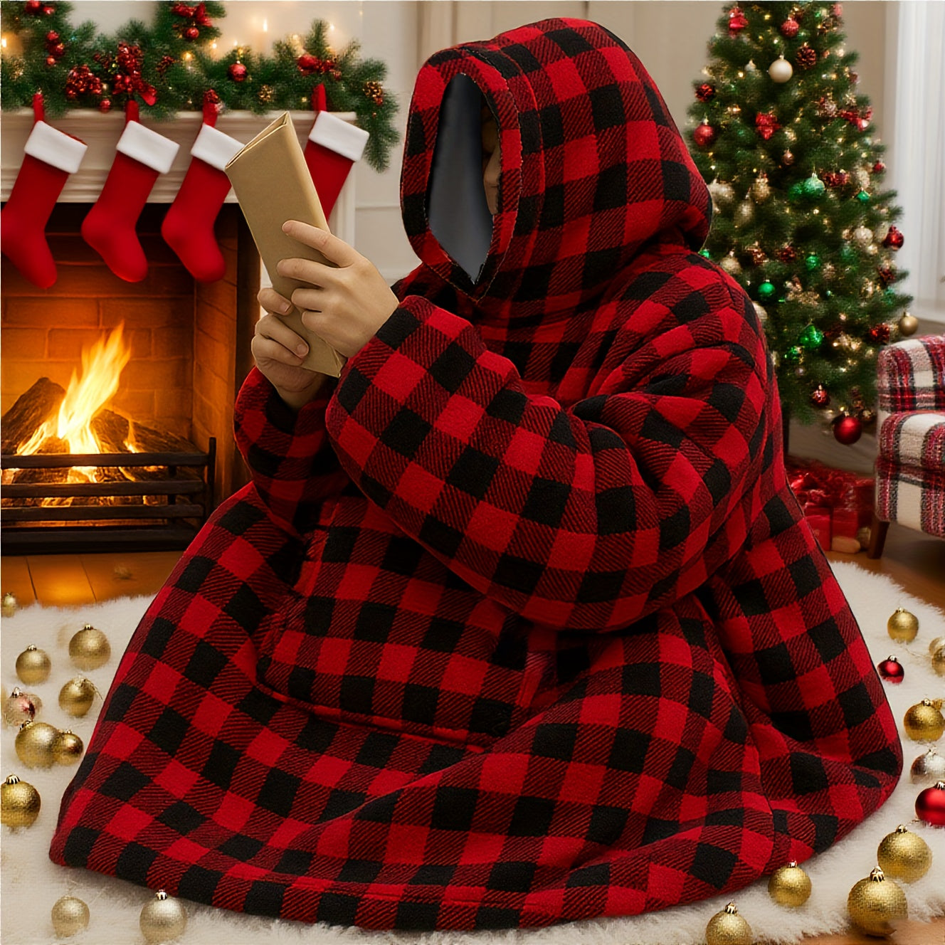 Wearable Hoodie Blanket Large Oversized – Ultra-Soft Reversible Fleece Sweatshirt with Kangaroo Pocket, Machine Washable Cozy Blanket for TV Sofa, Autumn Winter Christmas Gift