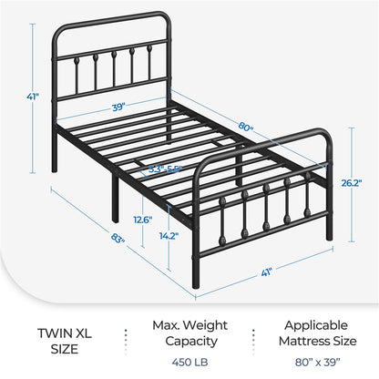 Farmhouse Iron Platform Bed Frame High Headboard Footboard Slatted Base 800 lb No Box Spring Underbed Storage - ALDEN DESIGN Classic Bed, Black White, Twin Full Queen, Canada