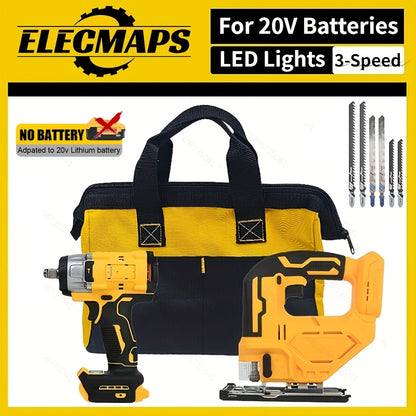 Brushless Cordless Jigsaw for 20V Battery, LED Light, 0°-45° Bevel Cutting, 3 Track Settings for Straight, Curved & Circular Cuts, Variable Speed Jigsaw Tool for DIY Home Renovation & Woodworking