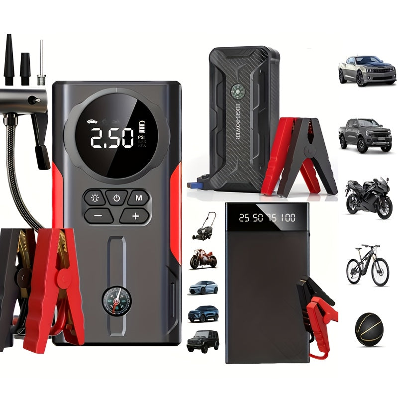 Portable Car Emergency Jump Starter - 12V Battery Power Bank - with Flashlight - Suitable for Cars, Motorcycles, Vehicle Emergency Jump Starters, Cars, Pickup Trucks, Bicycles, Etc. Portable Car Battery Booster, Quickly Start Your Vehicle