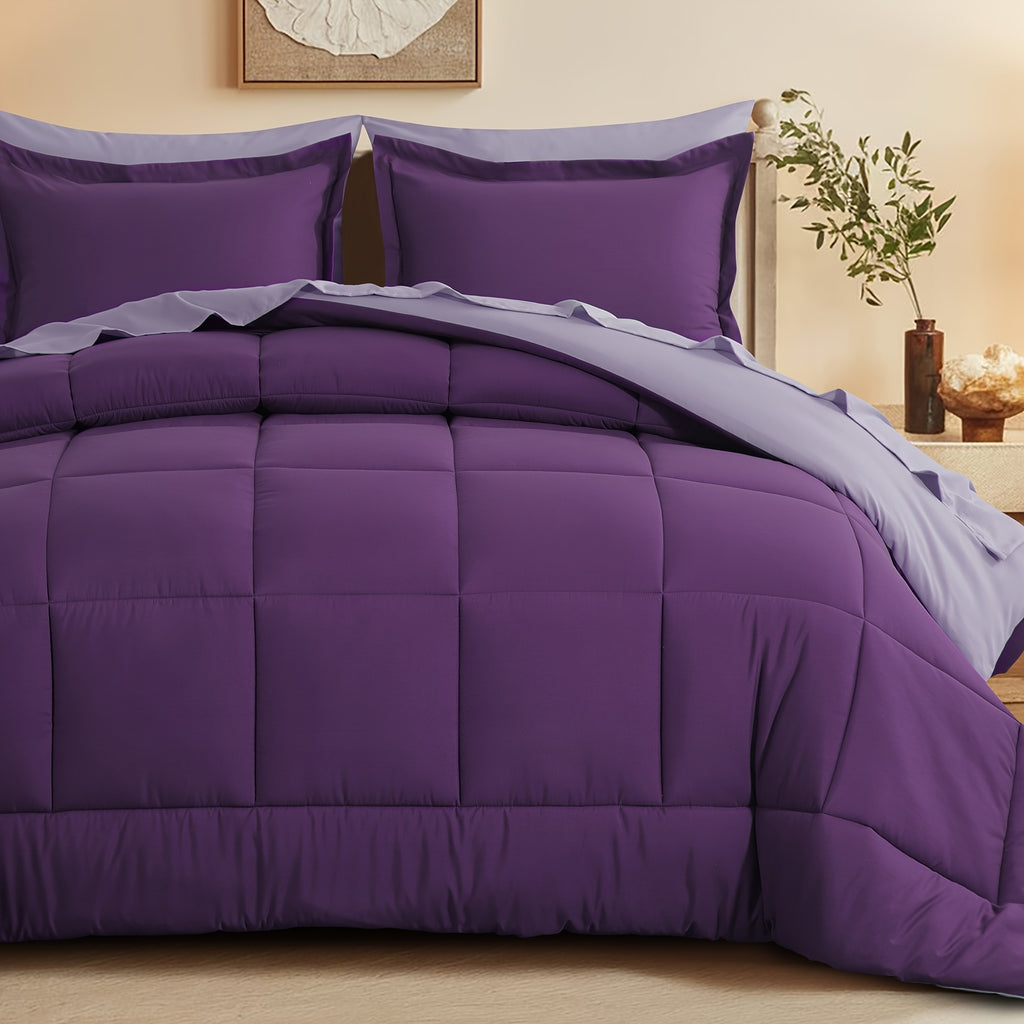 7pcs Luxurious Reversible Bedding, Soft Microfiber, Lightweight, Breathable, Easy to Care for - Includes Comforter, Flat Sheet, Fitted Sheet, And Pillowcases, Perfect As Gifts for The Family, Suitable for All Seasons