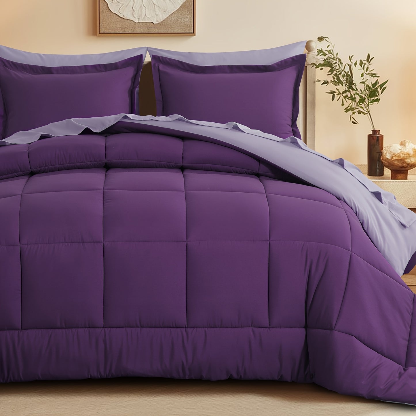 7pcs Reversible Bedding Set Soft Microfiber – Lightweight Breathable Comforter Flat Sheet Fitted Sheet & Pillowcases, All-Season Family Bedding Gift Set