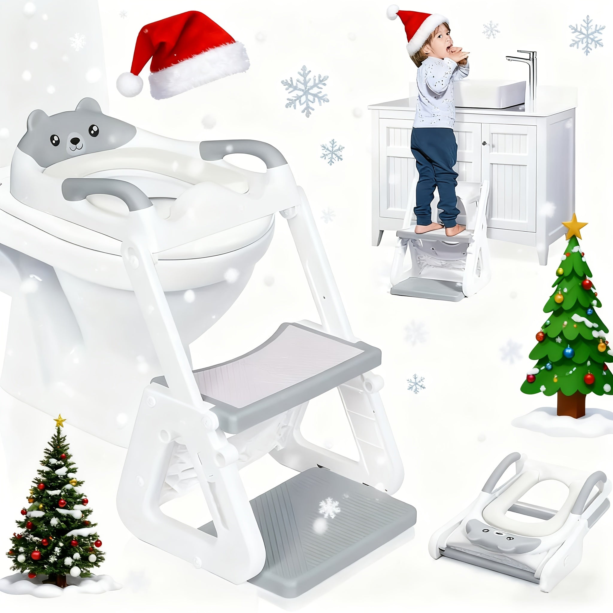 Stability Potty Training Toilet Seat with Step Stool 2-in-1 for Toddlers Boys & Girls – Adjustable Ladder & Seat Height, Splash Guard, Anti-Slip Pad, Grey – Safe & Sturdy Kids Toilet Trainer