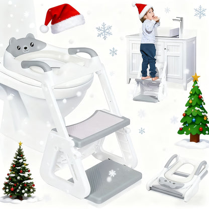 Stability Potty Training Toilet Seat with Step Stool 2-in-1 for Toddlers Boys & Girls – Adjustable Ladder & Seat Height, Splash Guard, Anti-Slip Pad, Grey – Safe & Sturdy Kids Toilet Trainer