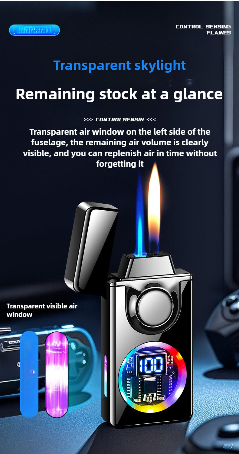 BNMQ 2025 Intelligent Voice Control Butane Lighter, 5 Ignition Modes, Visible Transparent Window, Portable Metal Flip Induction Lighter