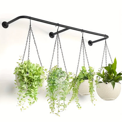 72 Inch Metal Plant Hanging Rod with 3 Hooks - Wall Mount Indoor Hanging Plant Holder Bar for Window, Ceiling, Kitchen, Balcony & Living Room Garden Decor, Black