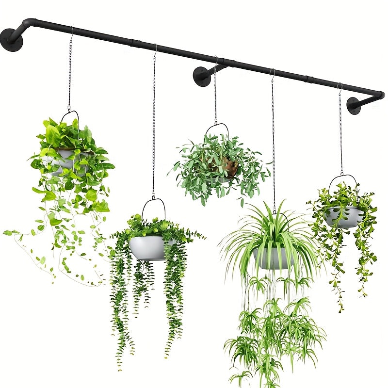 72 Inch Metal Plant Hanging Rod with 3 Hooks - Wall Mount Indoor Hanging Plant Holder Bar for Window, Ceiling, Kitchen, Balcony & Living Room Garden Decor, Black