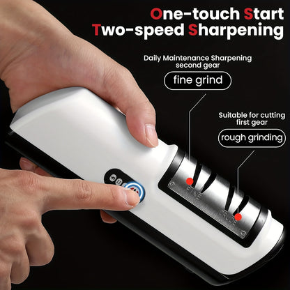 USB Rechargeable Electric Knife Sharpener Professional Sharpening & Polishing Tool for Kitchen Knives, Chef's Knives, Santoku, Paring & Ceramic Blades, Cordless Portable Blade Grinder, Orange Pink Black White