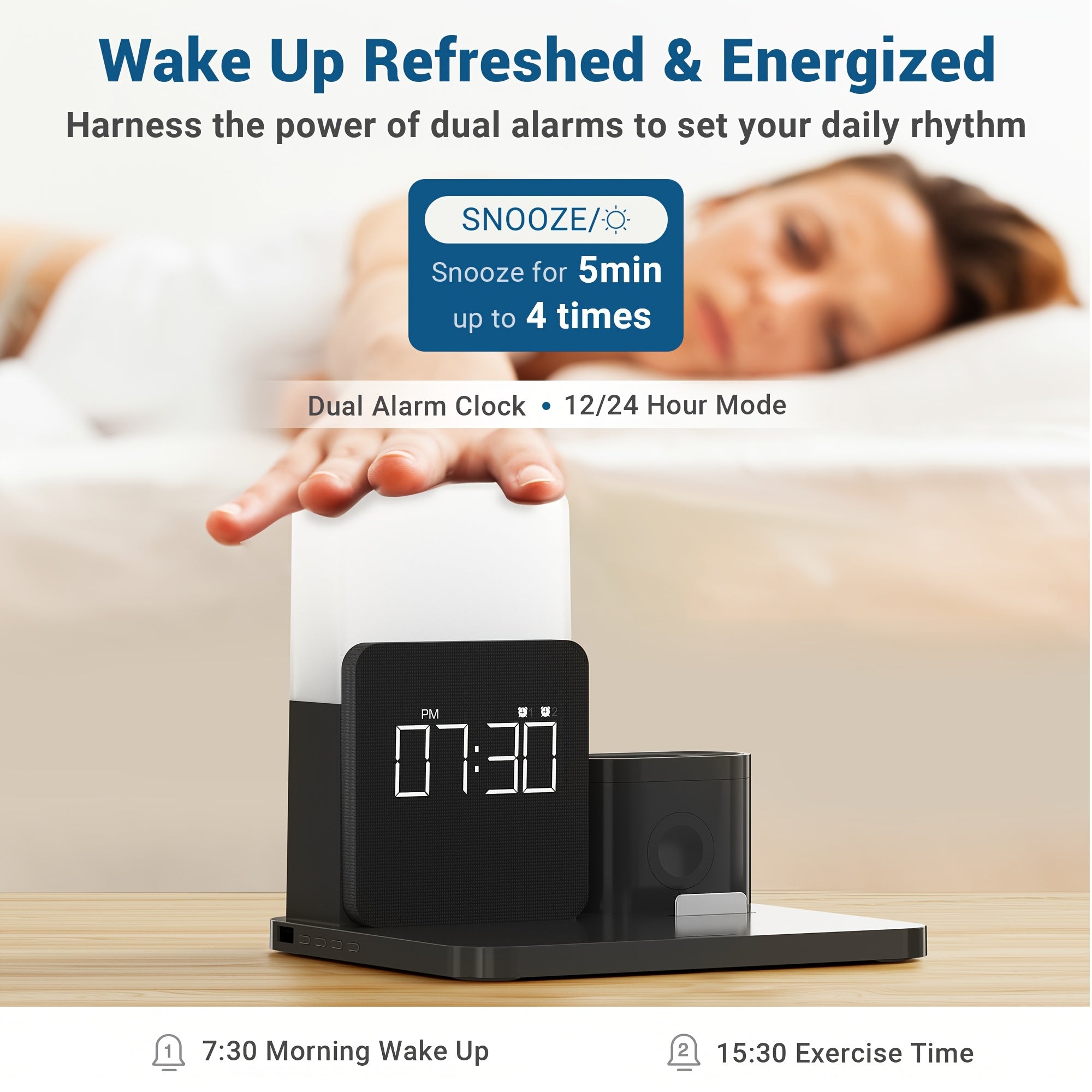 Wireless Charging Station, 3-In-1 Charging Station Alarm Clock with Wireless Charger for Iphone 12/13/14/15 Pro/13 Mini/13 Pro Max/12 Pro And Airpods