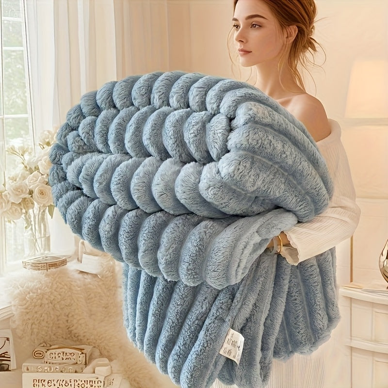 Faux Rabbit Hair Reversible Thermal Blanket – Thickened Soft Plush, All-Season Nap Blanket for Bed Sofa Office & Camping, Throw to King Size – White, Dark Gray, Pink & Blue