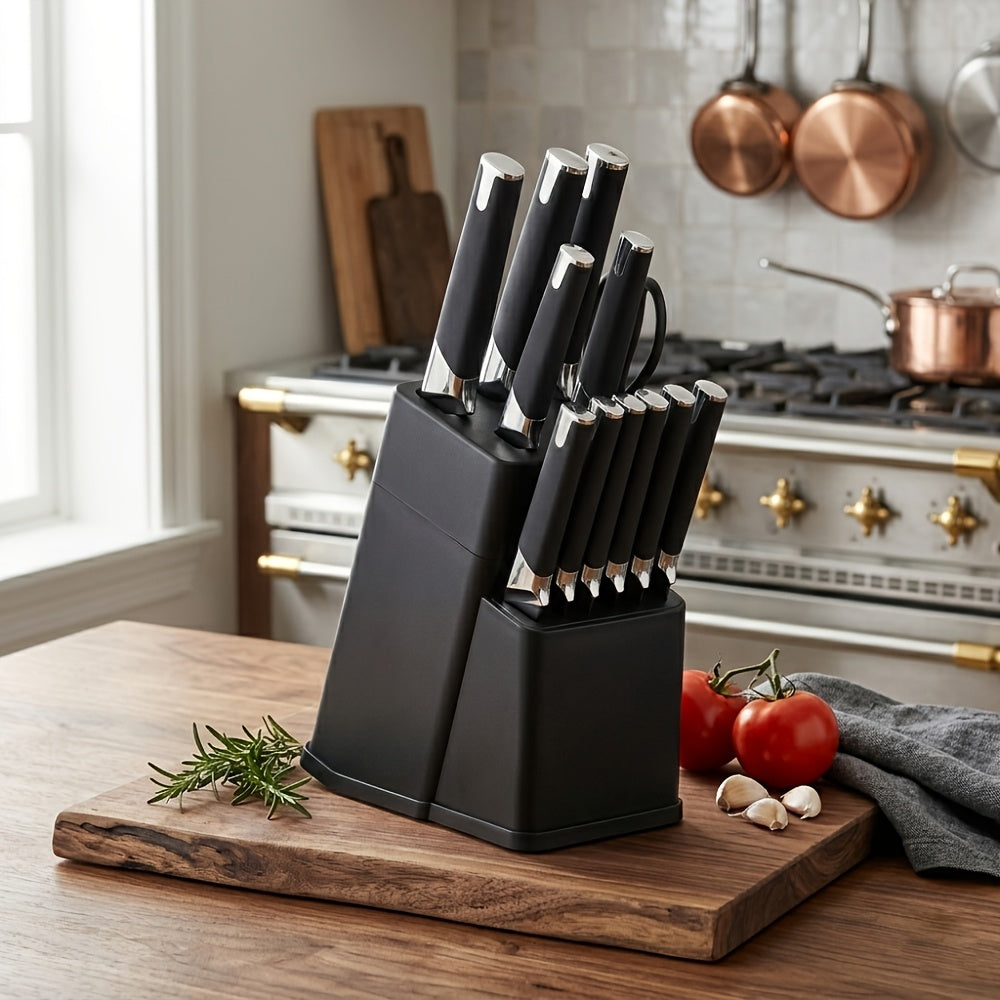 13pcs All-in-One Kitchen Knife Set with Holder - Includes 6 Steak Knives, Chef Knife, Bread Knife & Scissors - Perfect Housewarming Gift for New Home - Sharp & Durable Cooking Tools