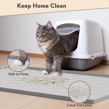 Large Silicone Cat Litter Mat 34"x22" – Waterproof Easy-Clean Litter Trapping Mat for Cat Litter Box, Reduces Tracking & Mess, Gray
