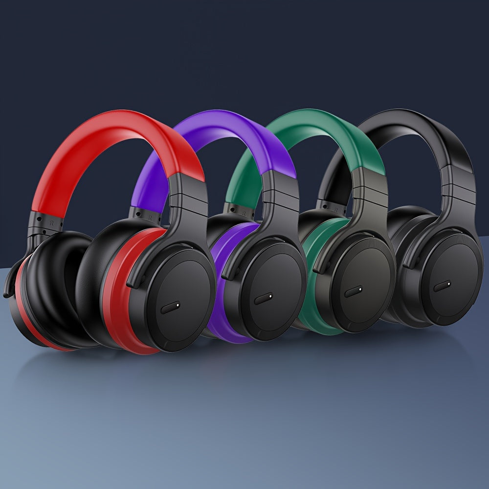 Over-Ear ANC Headphones 32dB Noise Cancelling – Wireless Bluetooth, 30H Playtime, Rich Bass, Built-in Mic, Memory Foam Ear Pads, Adjustable Headband – Black, Red, Blue, Green, Pink & Yellow