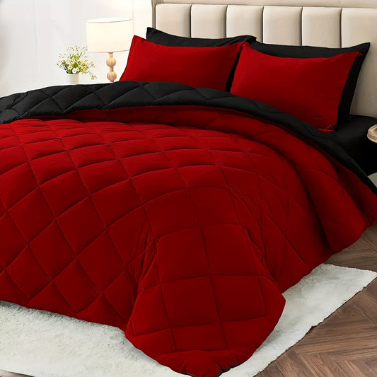 7pcs Comforter Set - Reversible Navy  Bedding, Queen Size Bed Set for All Seasons, Bed In A Bag with Fluffy Polyester Comforter, Sheets, Fitted Sheet, Flat Sheet, Pillowcases And Shams