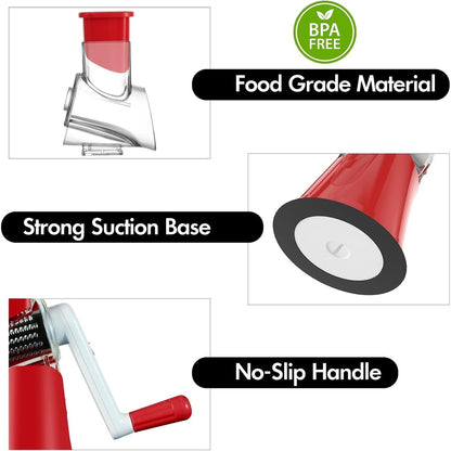 4-Piece Hand-Crank Drum Vegetable Cutter & Slicer – Manual Multi-Functional Kitchen Vegetable Chopper with Interchangeable Drums for Shredding, Slicing & Grating