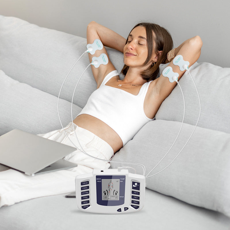 TENS EMS Dual Channel Muscle Stimulator | (4 Electrodes) for Relieving Back, Shoulder, And Knee Joints | Muscle Relaxation And Exercise Recovery, with 10 Modes And 8 Intensity Levels, The Best Gift for Family And Friends.