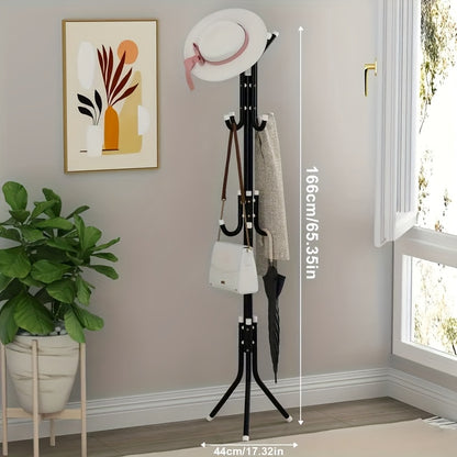 Freestanding Coat Rack with 9 Hooks – Adjustable Height Metal & Plastic Garment Organizer, Minimalist Design for Entryway Hallway Bedroom Office Bathroom, Easy Assembly (Black/White)