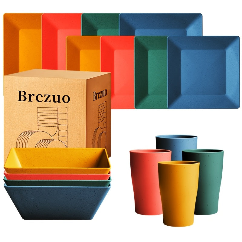 16/32pcs KITCHEN SET Made from Plastic Wheat Straw, Suitable for 4/8 People, Includes Plates, Dessert Plates, Cereal Bowls, And Cups. This Durable Outdoor Camping Tableware Is Perfect for FAMILY GATHERINGS And Birthday Celebrations