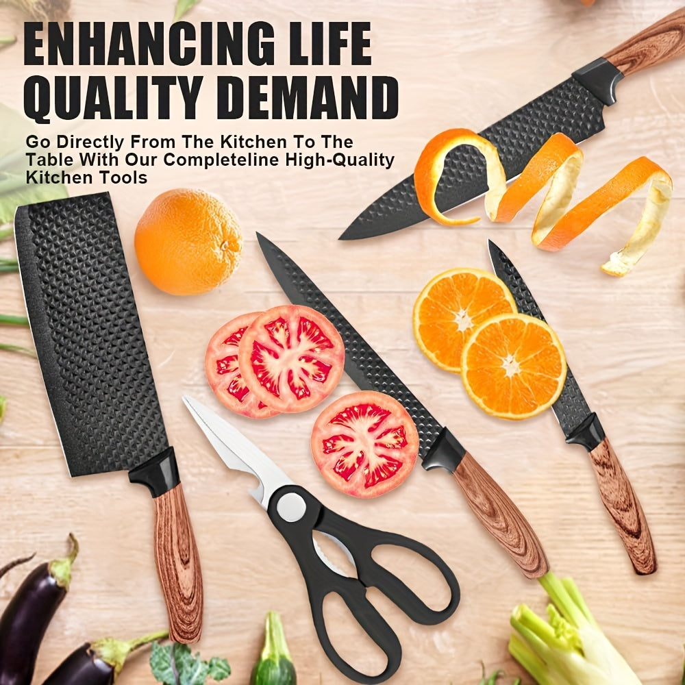 7-Piece Black Chef Knife Set with Block – Extremely Sharp Rust-Resistant Stainless Steel Kitchen Knives, Ergonomic Handle, Universal Knife Holder