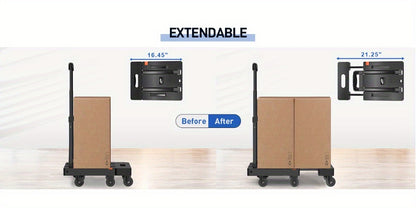 Folding Hand Truck 500 Lbs Heavy Duty, 6-Wheel Collapsible Dolly Cart with Extendable Base, Adjustable Telescoping Handle, 2 Elastic Ropes, Portable Luggage Cart for Moving Shopping Travel Industry