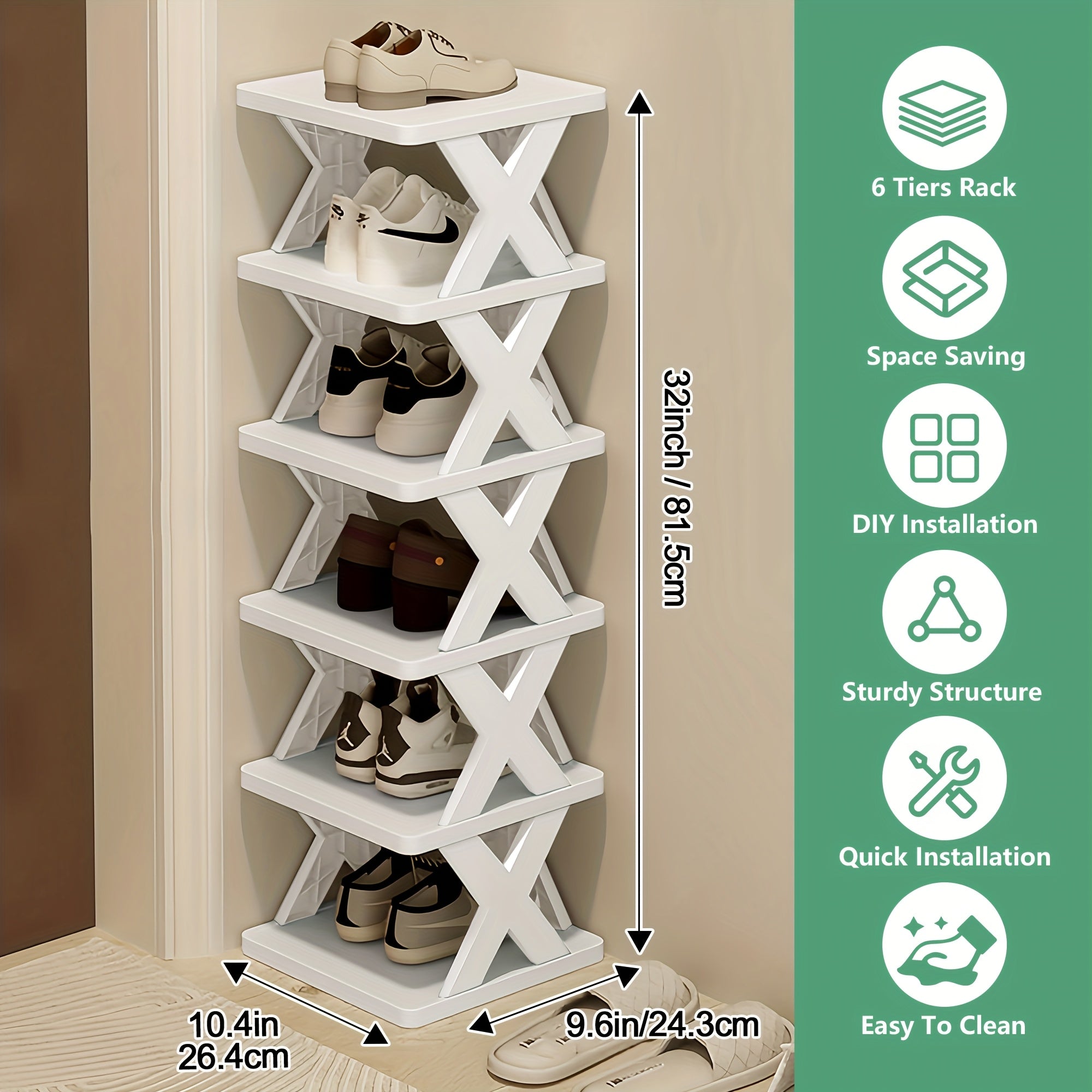 Foldable Shoe Rack – 6 or 9 Tier, Space-Saving Corner Organizer for Entryway & Closet