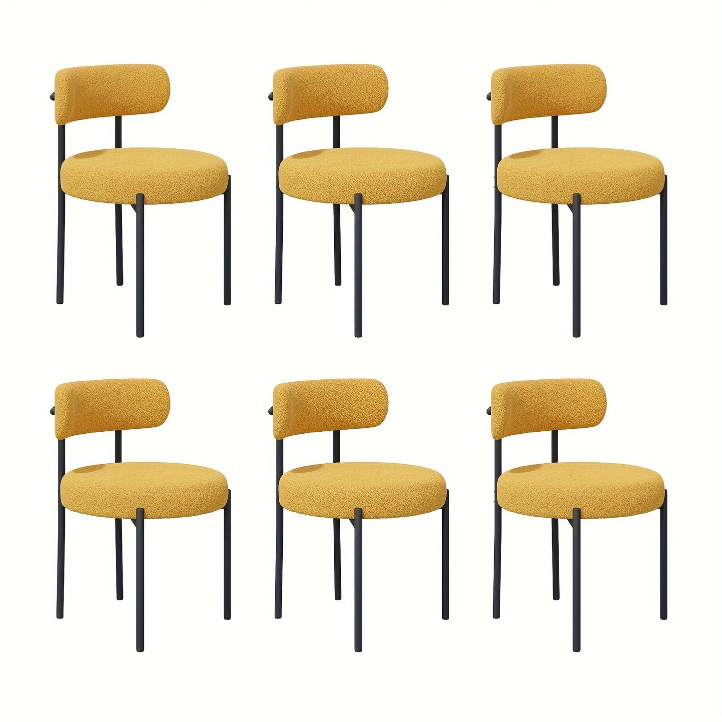 Mid-Century Modern Dining Chairs with Boucle Fabric & Thick Cushions – Rounded Back Upholstered Accent Chair with Sturdy Metal Legs for Dining Room Living Room