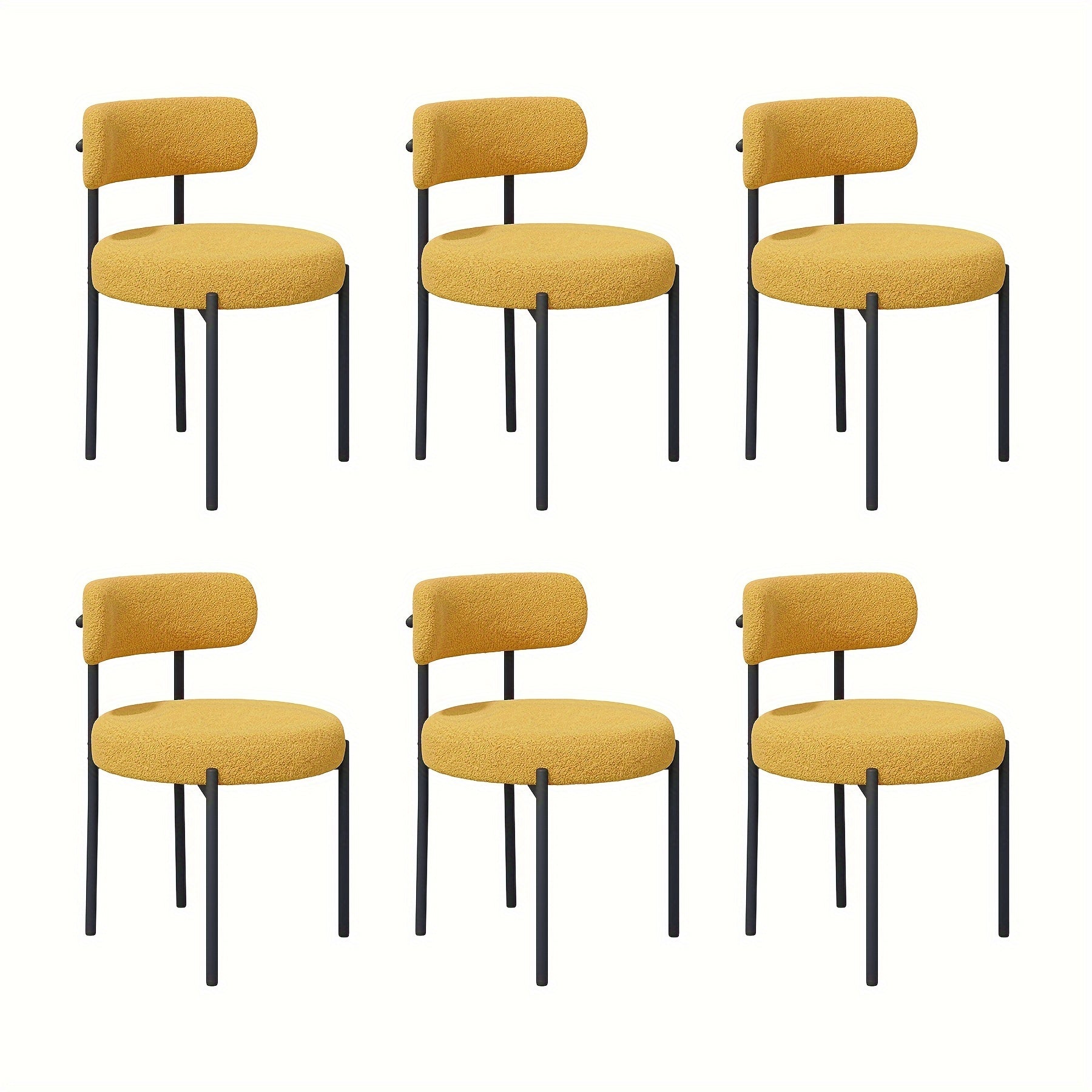Mid-Century Modern Dining Chairs with Boucle Fabric & Thick Cushions – Rounded Back Upholstered Accent Chair with Sturdy Metal Legs for Dining Room Living Room