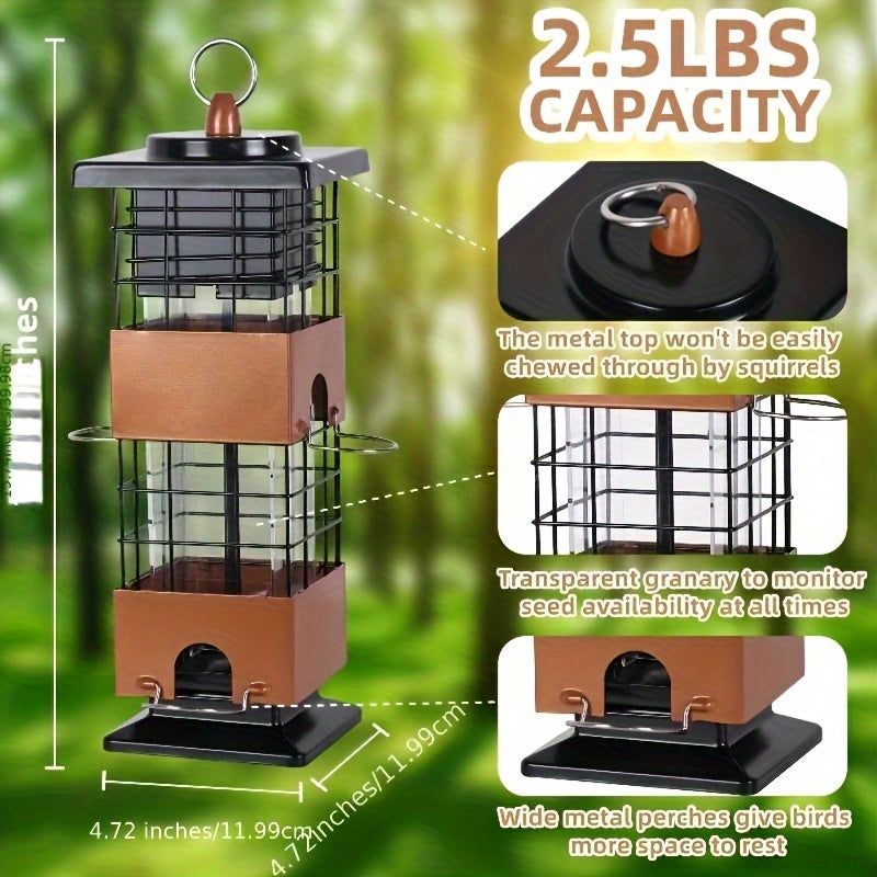 1pc Squirrel Proof Bird Feeder - 5LB Metal Outdoor Hanging Feeder with Bilateral Weight-Activated Design, Large Capacity Wild Bird Feeders for Squirrel Resistant & Use (No Electricity/Batteries), Weightactivated Feature, Nonelectricity Needed, Durable Con