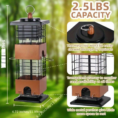 Squirrel Proof Bird Feeder 5LB Metal Outdoor Hanging – Bilateral Weight-Activated Design, Large Capacity Wild Bird Feeder, No Electricity or Batteries Needed, Durable & Weather Resistant