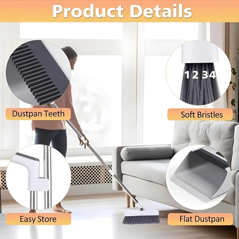3-in-1 Folding Broom, Dustpan & Floor Brush Set Soft Bristles for Hair-Free, Efficient Cleaning Long Handle for Flexible, Effortless Use Versatile for Home, Office & Dorm Settings Compact Storage Cleaning Essential