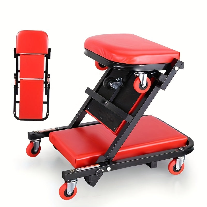 36-inch 2-in-1 Z Crooked Seats, 2-in-1 / Shop Crawler. Weight Capacity Chair Adjustable Roller Folding Car Crawler with 6 2.5-inch Wheels for Car Repair.Store, Lying Or Sitting, Red, Valentine's Day Gifts for Men, Boyfriends, Husbands, and Partners.