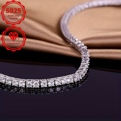 S925 Sterling Silver 4mm Moissanite Tennis Bracelet for Women - Bright Cut Diamond-Like Stones, Elegant Luxury Bracelet for Weddings, Birthdays, Anniversaries & Mother's Day, 10.747g