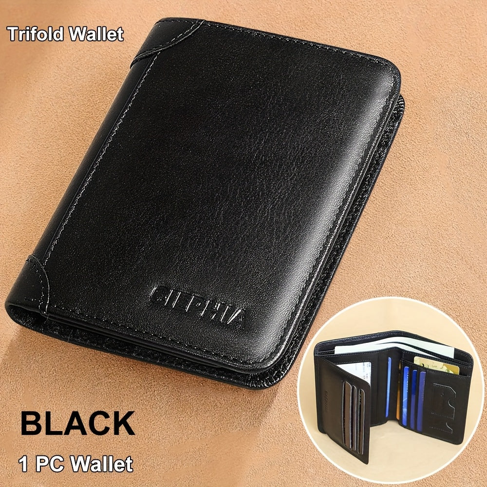 RFID Blocking Genuine Leather Wallet for Men – Trifold & Bifold Cowhide Vintage Wallet with 9 Card Slots, 2 ID Windows & Money Clip | Anti-Theft Gift for Him | ShopVora CA