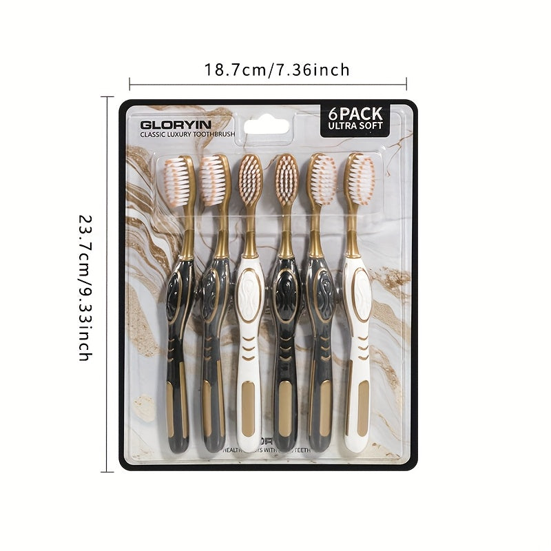 GLORYIN [6Pcss Travel Set] [6Pcss Travel Set X 2] White Platinum Series Olive-Shaped Anti-Slip Handle Travel Essential Household, Adult, Couple, Soft Bristle Toothbrush