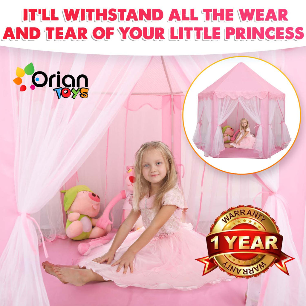 Princess Castle Play Tent with Star-LED Lights – Large Pink Indoor & Outdoor Kids Playhouse, Easy-Setup Fairy Castle for Birthday & Christmas Gifts