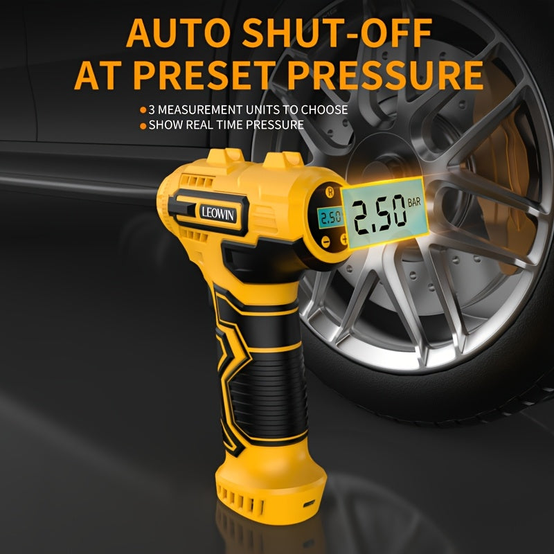 Tire Inflator Portable Air Compressor 150PSI – Cordless Auto-Shutoff Handheld Pump, Digital Pressure Gauge, LED Light, Rechargeable – Cars Motorcycles Bikes Balls Canada