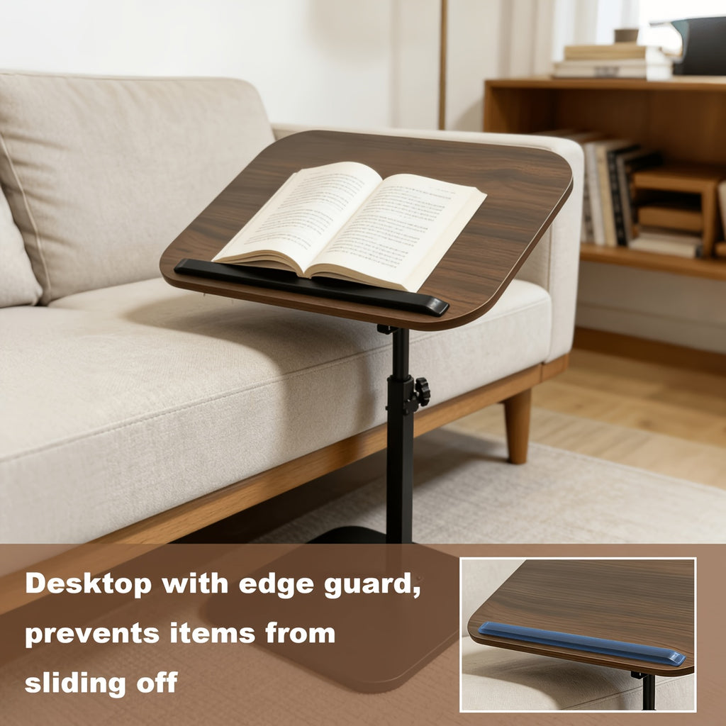 1pc Adjustable Height Computer Workstation Side Table - Fashionable Metal Frame with Wooden Top, Suitable for Living Room, Bedside, Corner Coffee Table, Multi-Functional Tray, Mobile C-Shaped Home Office Desk - Lift Table for Reception Room, RV