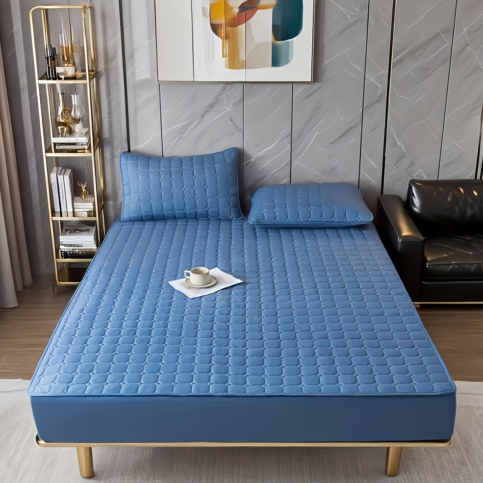 Quilted Fitted Sheet Solid Colour – Soft Breathable Wrinkle-Resistant All-Season Bed Sheet, Minimalist Modern Design, Machine Washable, Ideal for Bedroom, Apartment, Dorm & Hotel