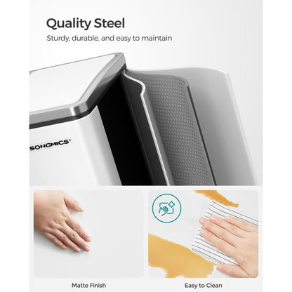 Dual Compartment Stainless Steel Recycling Trash Can – 2 x 4 Gallon (2 x 15L) Kitchen Recycle Bin with Soft-Close Lids, Foot Pedals & Removable Inner Buckets – Fingerprint-Resistant Silver