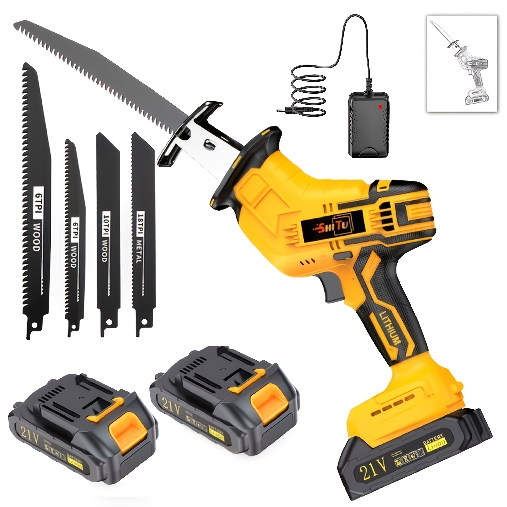 Cordless Reciprocating Saw with Blade – Lithium Battery Electric Saw for Cutting Trees, PVC, Wood & Soft Metal | Portable Handheld Power Tool for Home Renovation, Garden & Outdoor DIY Use