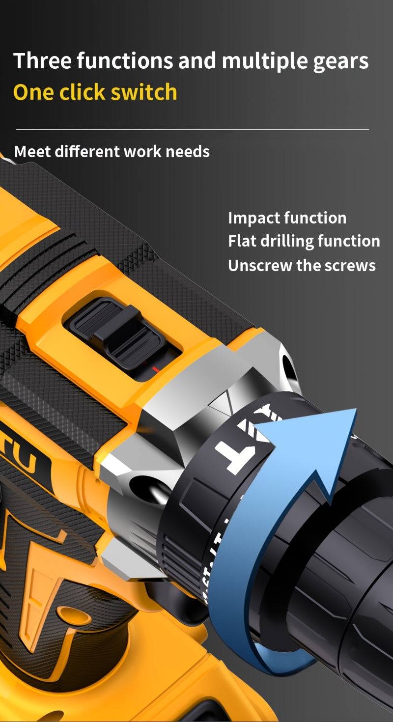 21V Cordless Portable Rechargeable Hand Drill, Lithium Impact Drill, Household Hand Drill Charging Tool, Lithium Battery Multifunctional Impact Pistol Drill, Electric Screwdriver