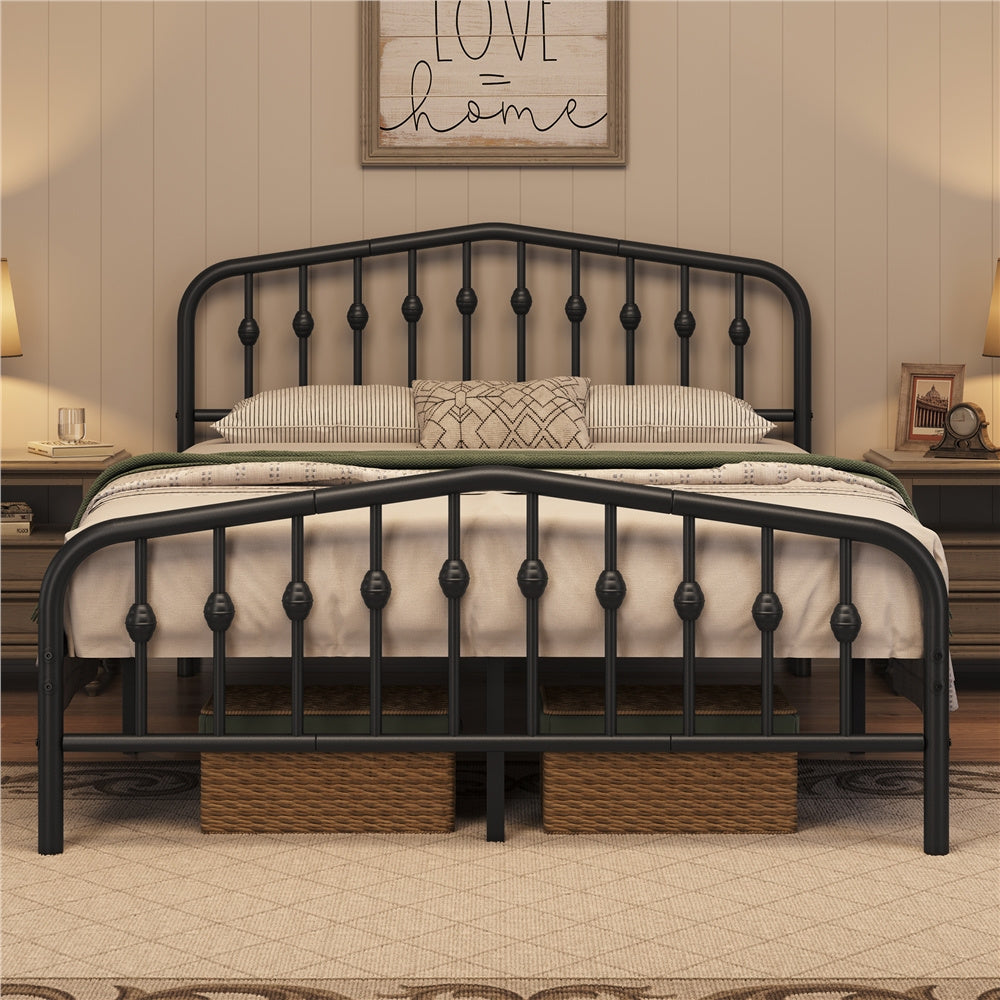ALDEN DESIGN Bed Frame, Modern Metal Bed Frame with Arched Headboard & Foot Board, Metal Bed Frame, Spacious Under bed Storage Space, Heavy Duty Slat Support, No Box Spring Needed, Queen/Full/Twin, Black/White
