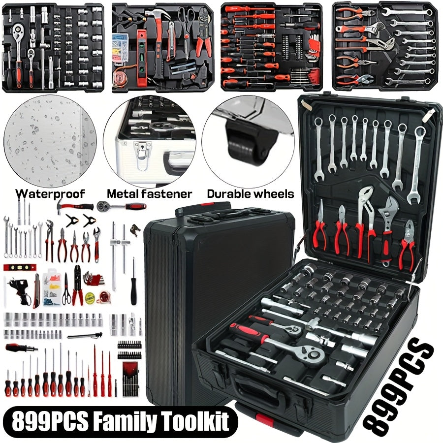 899pcs Tool Kit - A Comprehensive Home And Automotive Repair Tool Kit, Including A Storage Box And Socket Wrench Set, Ideal for Mechanics And Craft Enthusiasts.