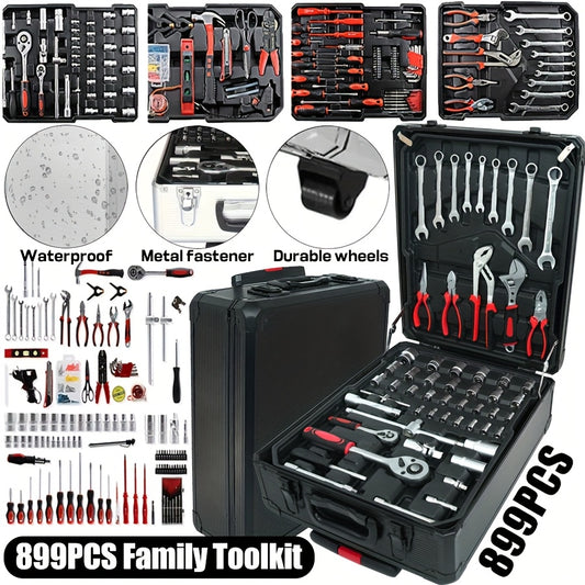 899pcs Tool Kit - A Comprehensive Home And Automotive Repair Tool Kit, Including A Storage Box And Socket Wrench Set, Ideal for Mechanics And Craft Enthusiasts.