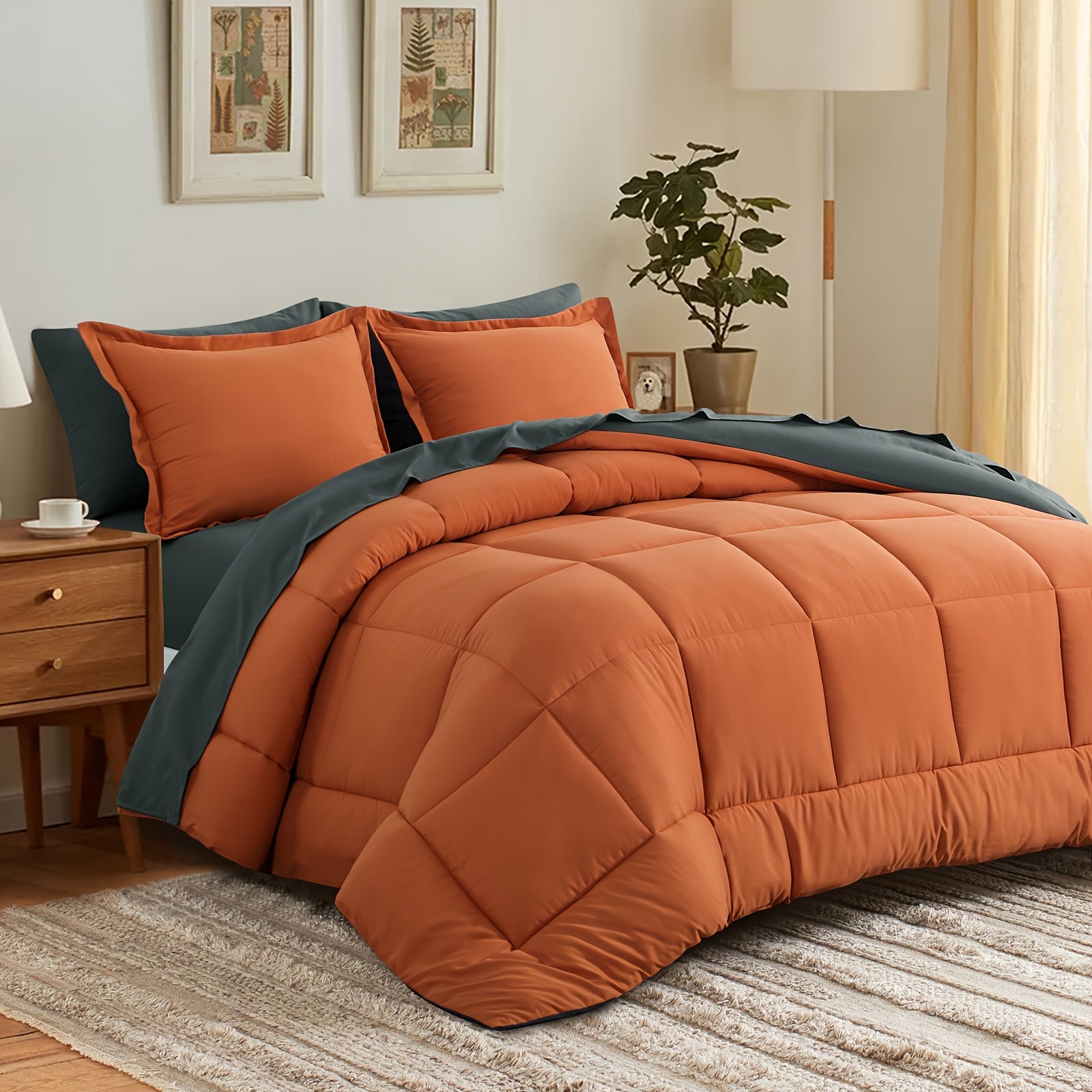 7pcs Luxurious Reversible Bedding, Soft Microfiber, Lightweight, Breathable, Easy to Care for - Includes Comforter, Flat Sheet, Fitted Sheet, And Pillowcases, Perfect As Gifts for The Family, Suitable for All Seasons