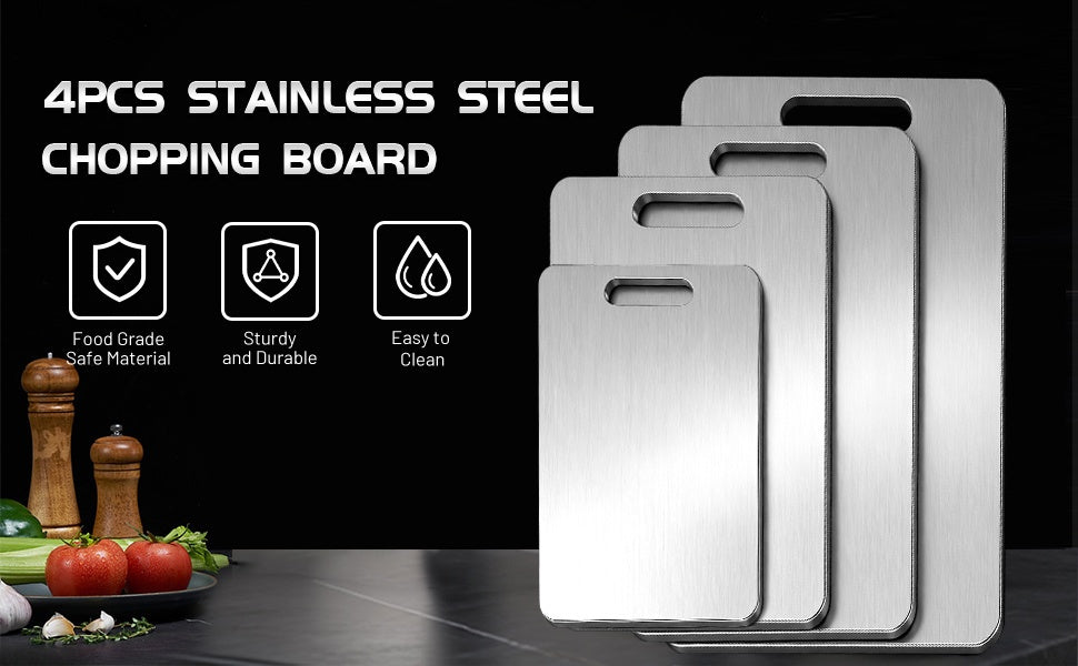 3/4pcs High-Quality Titanium Steel Cutting Board - Dual-Sided Food-Grade Stainless Steel, Smooth Surface for Kitchen & Dining Use, Perfect for Holidays Like Christmas, Halloween, Easter, Thanksgiving, Best for Christmas