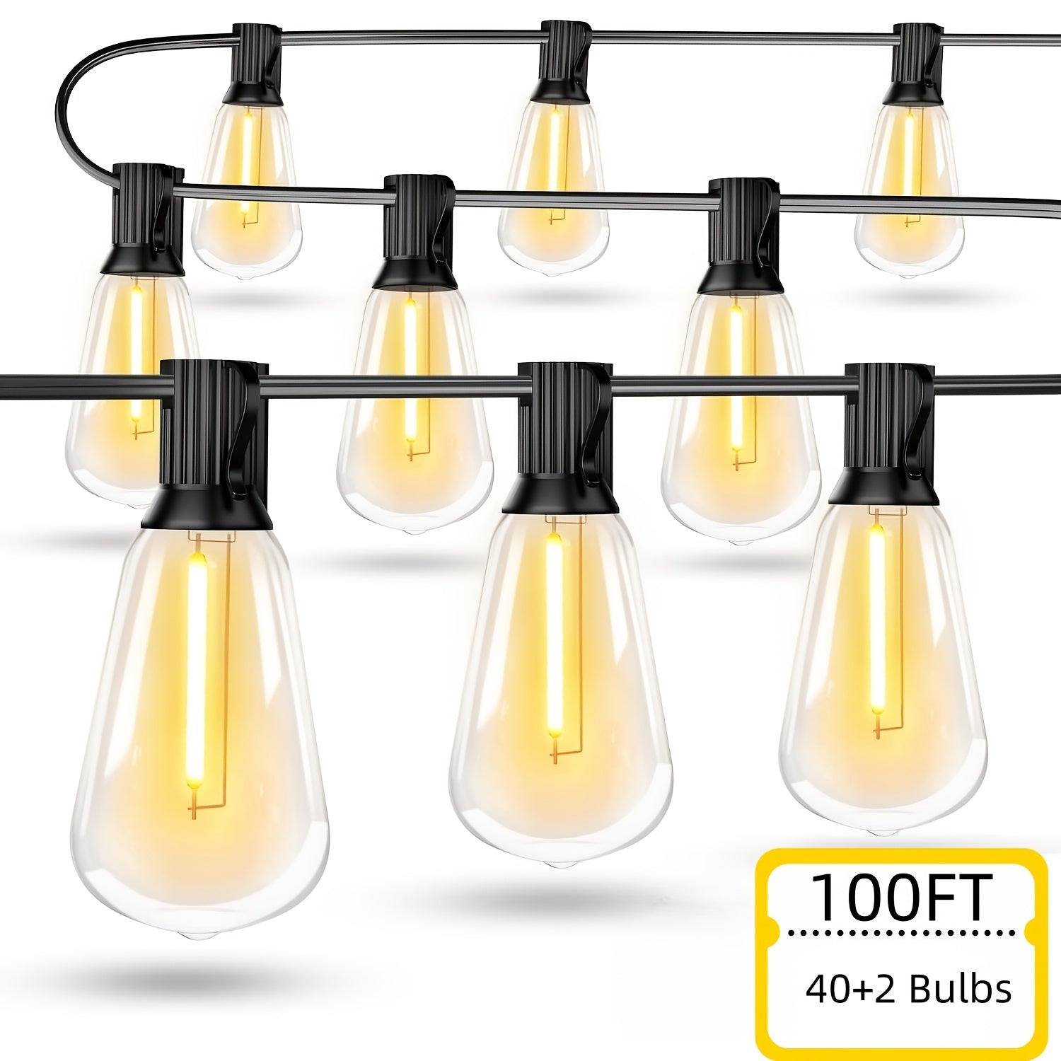 Shatterproof Outdoor String Lights 50ft 100ft 150ft Warm White Dimmable Patio Lights with ST38 LED Edison Bulbs, Connectable Hanging Lights for Backyard, Balcony, Porch & Party – Indoor Outdoor Garden Decor